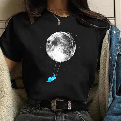 Harajuku Funny 90s Girl Moon Women T-shirt Cartoon Graphic printed μαύρο γυναικείο μπλουζάκι Casual γυναικείο πουκάμισο Kawaii μπλουζάκι