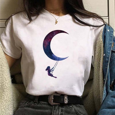 Harajuku Funny 90s Girl Moon Women T-shirt Cartoon Graphic printed μαύρο γυναικείο μπλουζάκι Casual γυναικείο πουκάμισο Kawaii μπλουζάκι