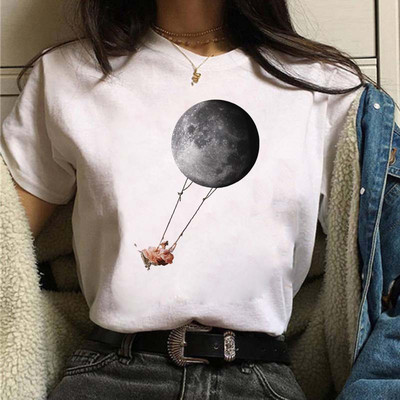 Harajuku Funny 90s Girl Moon Women T-shirt Cartoon Graphic printed μαύρο γυναικείο μπλουζάκι Casual γυναικείο πουκάμισο Kawaii μπλουζάκι