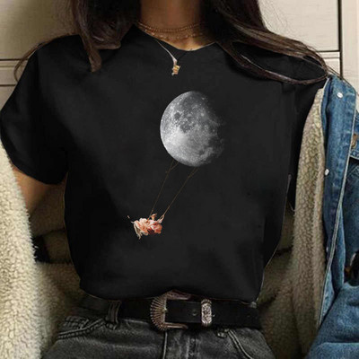 Harajuku Funny 90s Girl Moon Women T-shirt Cartoon Graphic printed μαύρο γυναικείο μπλουζάκι Casual γυναικείο πουκάμισο Kawaii μπλουζάκι