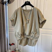 Denevérszárnyú ujjú női blúz Elegáns, teljesen egybevágó új dizájn koreai divatos női összehajtható hangulatos, tömör O-nyakú, alkalmi egyetemi laza betétek