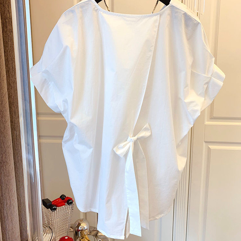 Denevérszárnyú ujjú női blúz Elegáns, teljesen egybevágó új dizájn koreai divatos női összehajtható hangulatos, tömör O-nyakú, alkalmi egyetemi laza betétek