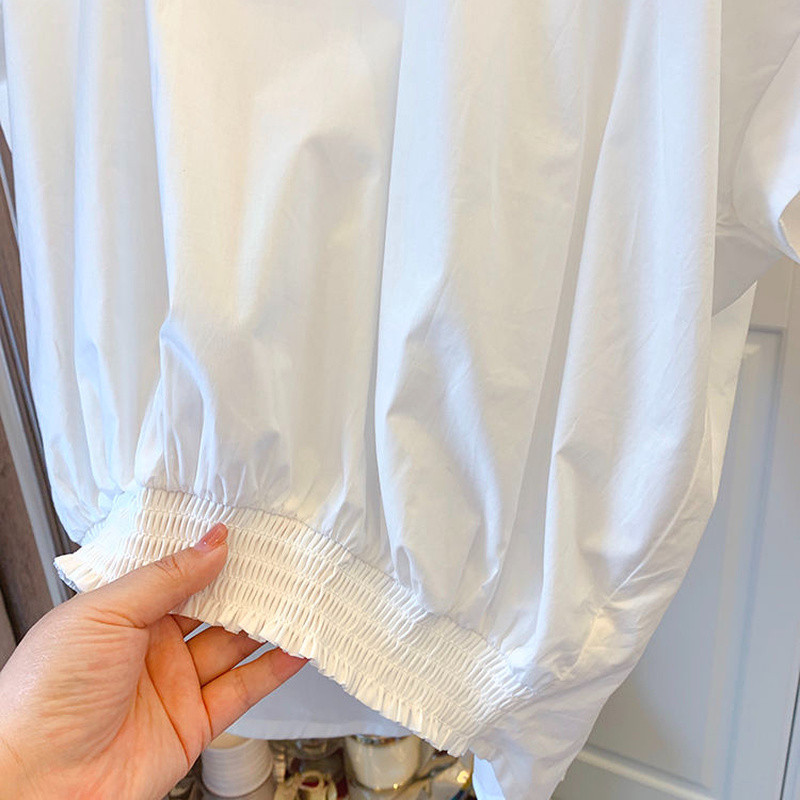 Denevérszárnyú ujjú női blúz Elegáns, teljesen egybevágó új dizájn koreai divatos női összehajtható hangulatos, tömör O-nyakú, alkalmi egyetemi laza betétek