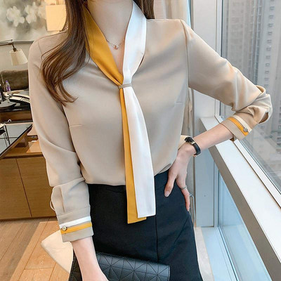 Patchwork Bluze elegante Femei S-3XL Subțire, toate se potrivesc Social Business șifon Popular Cozyy Simplu Elegant Primăvară Moale Birou Nou