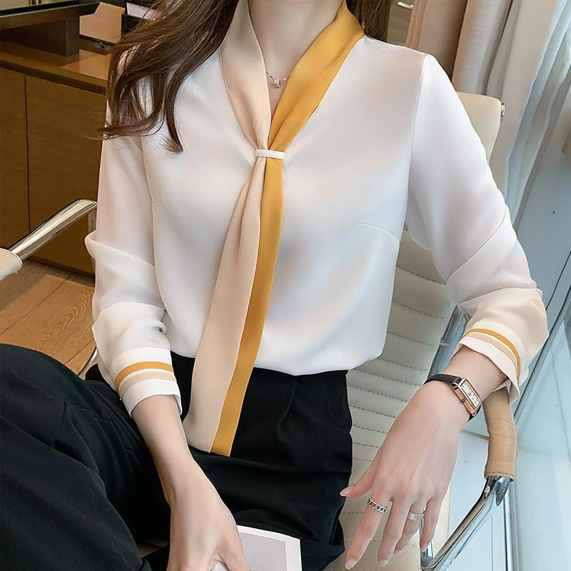 Patchwork Bluze elegante Femei S-3XL Subțire, toate se potrivesc Social Business șifon Popular Cozyy Simplu Elegant Primăvară Moale Birou Nou