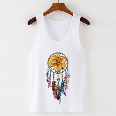 Vasaros Harajuku Vintažinių plunksnų Dreamcatcher Print Moteriški marškinėliai Laisvalaikio tipo liemenė be rankovių Gatvės drabužiai Moteriški marškinėliai