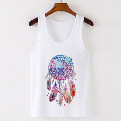 Vasaros Harajuku Vintažinių plunksnų Dreamcatcher Print Moteriški marškinėliai Laisvalaikio tipo liemenė be rankovių Gatvės drabužiai Moteriški marškinėliai