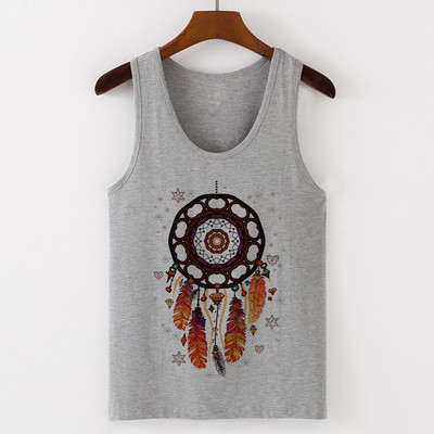 Vasaros Harajuku Vintažinių plunksnų Dreamcatcher Print Moteriški marškinėliai Laisvalaikio tipo liemenė be rankovių Gatvės drabužiai Moteriški marškinėliai