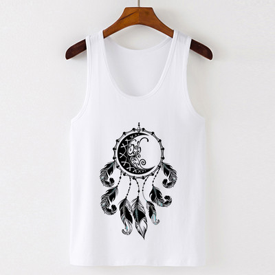 Vasaros Harajuku Vintažinių plunksnų Dreamcatcher Print Moteriški marškinėliai Laisvalaikio tipo liemenė be rankovių Gatvės drabužiai Moteriški marškinėliai