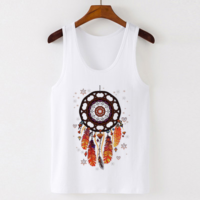 Vasaros Harajuku Vintažinių plunksnų Dreamcatcher Print Moteriški marškinėliai Laisvalaikio tipo liemenė be rankovių Gatvės drabužiai Moteriški marškinėliai