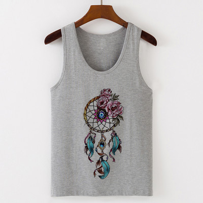 Vasaros Harajuku Vintažinių plunksnų Dreamcatcher Print Moteriški marškinėliai Laisvalaikio tipo liemenė be rankovių Gatvės drabužiai Moteriški marškinėliai