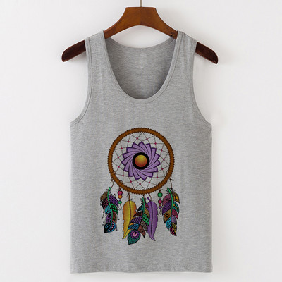 Vasaros Harajuku Vintažinių plunksnų Dreamcatcher Print Moteriški marškinėliai Laisvalaikio tipo liemenė be rankovių Gatvės drabužiai Moteriški marškinėliai
