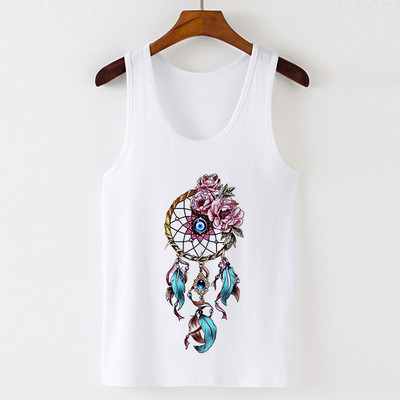 Vasaros Harajuku Vintažinių plunksnų Dreamcatcher Print Moteriški marškinėliai Laisvalaikio tipo liemenė be rankovių Gatvės drabužiai Moteriški marškinėliai