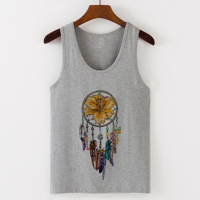 Vasaros Harajuku Vintažinių plunksnų Dreamcatcher Print Moteriški marškinėliai Laisvalaikio tipo liemenė be rankovių Gatvės drabužiai Moteriški marškinėliai