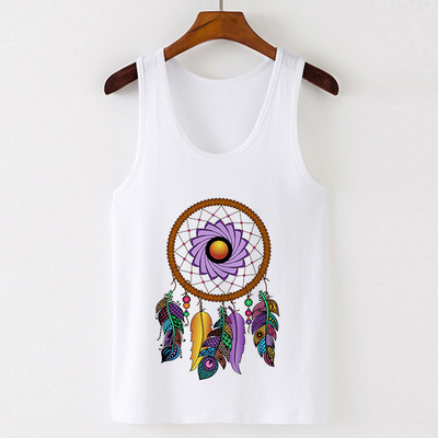 Vasaros Harajuku Vintažinių plunksnų Dreamcatcher Print Moteriški marškinėliai Laisvalaikio tipo liemenė be rankovių Gatvės drabužiai Moteriški marškinėliai