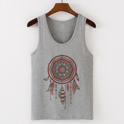 Vasaros Harajuku Vintažinių plunksnų Dreamcatcher Print Moteriški marškinėliai Laisvalaikio tipo liemenė be rankovių Gatvės drabužiai Moteriški marškinėliai