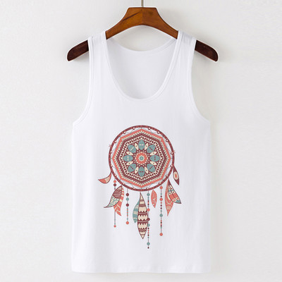 Vasaros Harajuku Vintažinių plunksnų Dreamcatcher Print Moteriški marškinėliai Laisvalaikio tipo liemenė be rankovių Gatvės drabužiai Moteriški marškinėliai