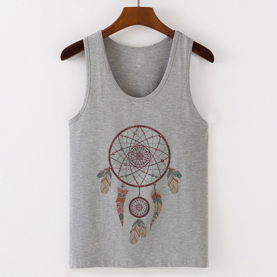 Vasaros Harajuku Vintažinių plunksnų Dreamcatcher Print Moteriški marškinėliai Laisvalaikio tipo liemenė be rankovių Gatvės drabužiai Moteriški marškinėliai