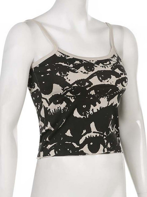 Gotička majica s printom portreta Estetske Y2K kratke majice s majicama s kratkim rukavima Harajuku Streetwear Bijele naramenice Ženska odjeća