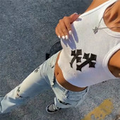 Ljetna ženska odjeća Ženska grunge moda Seksi y2k gornji dio korzeta Cross Graphics crop topovi Tanka ležerna majica Estetske majice bez rukava iz 90-ih