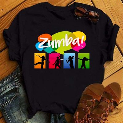 Tricou negru Zumba de modă Îmbrăcăminte pentru femei Fitness Dance Letter Tricou grafic Cămașă Sport Gimnastică Tricou pentru femei Topuri