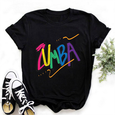 Tricou negru Zumba de modă Îmbrăcăminte pentru femei Fitness Dance Letter Tricou grafic Cămașă Sport Gimnastică Tricou pentru femei Topuri