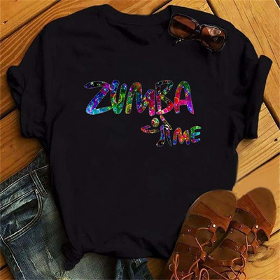 Tricou negru Zumba de modă Îmbrăcăminte pentru femei Fitness Dance Letter Tricou grafic Cămașă Sport Gimnastică Tricou pentru femei Topuri