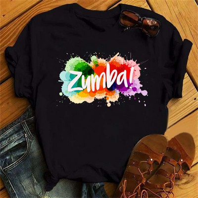 Tricou negru Zumba de modă Îmbrăcăminte pentru femei Fitness Dance Letter Tricou grafic Cămașă Sport Gimnastică Tricou pentru femei Topuri