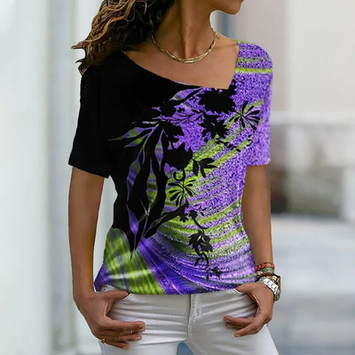 Uued naiste T-särgid Lilletrükiga Naiste riided Lühikeste varrukatega topid V-kaelusega dressipluusid Tänavarõivad Suuremõõtmelised T-särgid Naiste T-särgid
