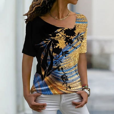 Uued naiste T-särgid Lilletrükiga Naiste riided Lühikeste varrukatega topid V-kaelusega dressipluusid Tänavarõivad Suuremõõtmelised T-särgid Naiste T-särgid