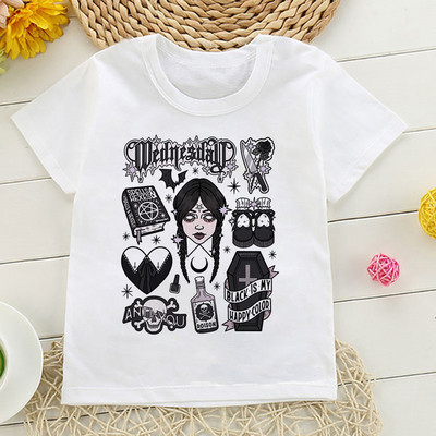 Tricou cu desene animate Wednesday Addams Tricou pentru copii I Hate People Haine Copil Fata Baiat Nevermore Academy Tricou Bebeluș Casual Top