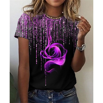 Νέα γυναικεία ρούχα πολυτελείας καλοκαιρινά ρούχα ροζ εκτύπωση 3d μπλουζάκια για κορίτσια Tees Streetwear O Neck Oversized Apparel Laides 2023