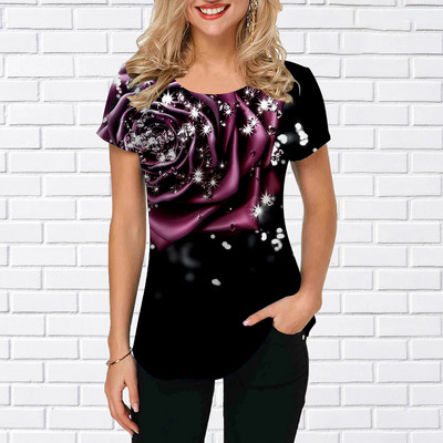 Îmbrăcăminte de lux nouă pentru femei Îmbrăcăminte de vară Tricouri 3d cu imprimare cu trandafiri Tricouri pentru fete Îmbrăcăminte de stradă cu gâtul O Îmbrăcăminte supradimensionată Laides 2023