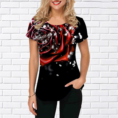 Îmbrăcăminte de lux nouă pentru femei Îmbrăcăminte de vară Tricouri 3d cu imprimare cu trandafiri Tricouri pentru fete Îmbrăcăminte de stradă cu gâtul O Îmbrăcăminte supradimensionată Laides 2023