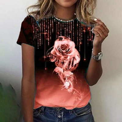 Îmbrăcăminte de lux nouă pentru femei Îmbrăcăminte de vară Tricouri 3d cu imprimare cu trandafiri Tricouri pentru fete Îmbrăcăminte de stradă cu gâtul O Îmbrăcăminte supradimensionată Laides 2023