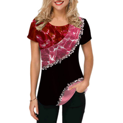 Îmbrăcăminte de lux nouă pentru femei Îmbrăcăminte de vară Tricouri 3d cu imprimare cu trandafiri Tricouri pentru fete Îmbrăcăminte de stradă cu gâtul O Îmbrăcăminte supradimensionată Laides 2023