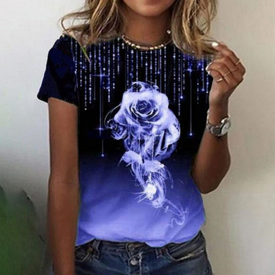 Îmbrăcăminte de lux nouă pentru femei Îmbrăcăminte de vară Tricouri 3d cu imprimare cu trandafiri Tricouri pentru fete Îmbrăcăminte de stradă cu gâtul O Îmbrăcăminte supradimensionată Laides 2023