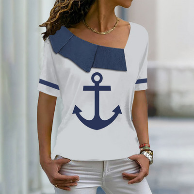 Ljetne košulje Ženske majice kratkih rukava Anchor Grafička odjeća Svakodnevna ulična odjeća Puloveri s V-izrezom Za ženske majice 2023.