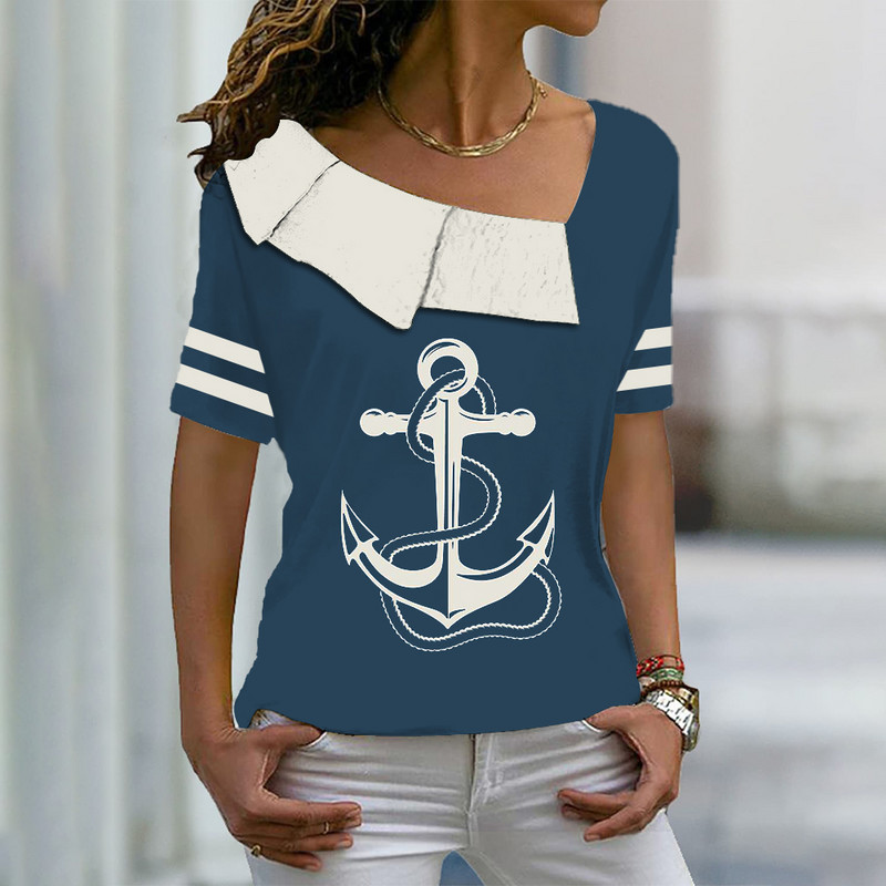 Nyári ingek Női póló rövid ujjú felsők horgonyzó grafikai ruházat mindennapi utcai viselet V-nyakú pulóverek női pólókhoz 2023