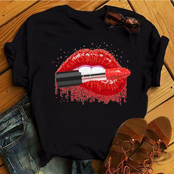 Casual Top Pink Leopard Print Lips Γυναικείο Τοπ Νέο Γυναικείο σέξι μοτίβο χειλιών Γυναικείο μπλουζάκι Γυναικείο τοπ μόδας