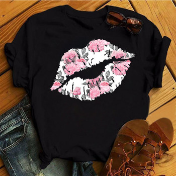 Casual Top Pink Leopard Print Lips Γυναικείο Τοπ Νέο Γυναικείο σέξι μοτίβο χειλιών Γυναικείο μπλουζάκι Γυναικείο τοπ μόδας