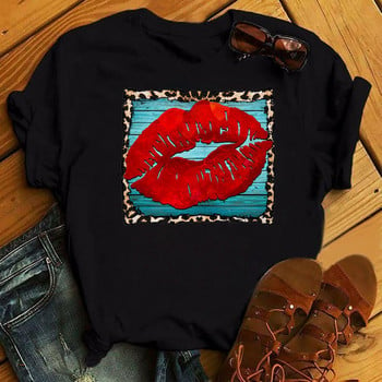 Casual Top Pink Leopard Print Lips Γυναικείο Τοπ Νέο Γυναικείο σέξι μοτίβο χειλιών Γυναικείο μπλουζάκι Γυναικείο τοπ μόδας