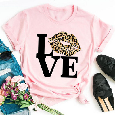 Alkalmi felső rózsaszín leopárdmintás ajkak női felső új női szexi ajakmintás női póló női divat felső