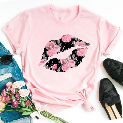 Alkalmi felső rózsaszín leopárdmintás ajkak női felső új női szexi ajakmintás női póló női divat felső