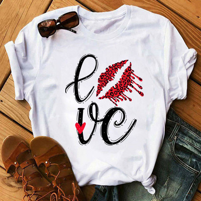 Alkalmi felső rózsaszín leopárdmintás ajkak női felső új női szexi ajakmintás női póló női divat felső