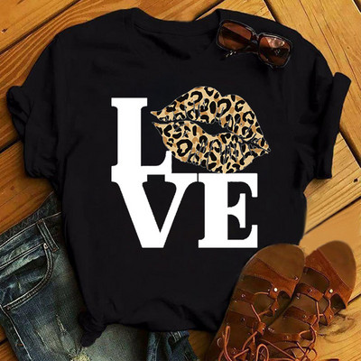 Alkalmi felső rózsaszín leopárdmintás ajkak női felső új női szexi ajakmintás női póló női divat felső