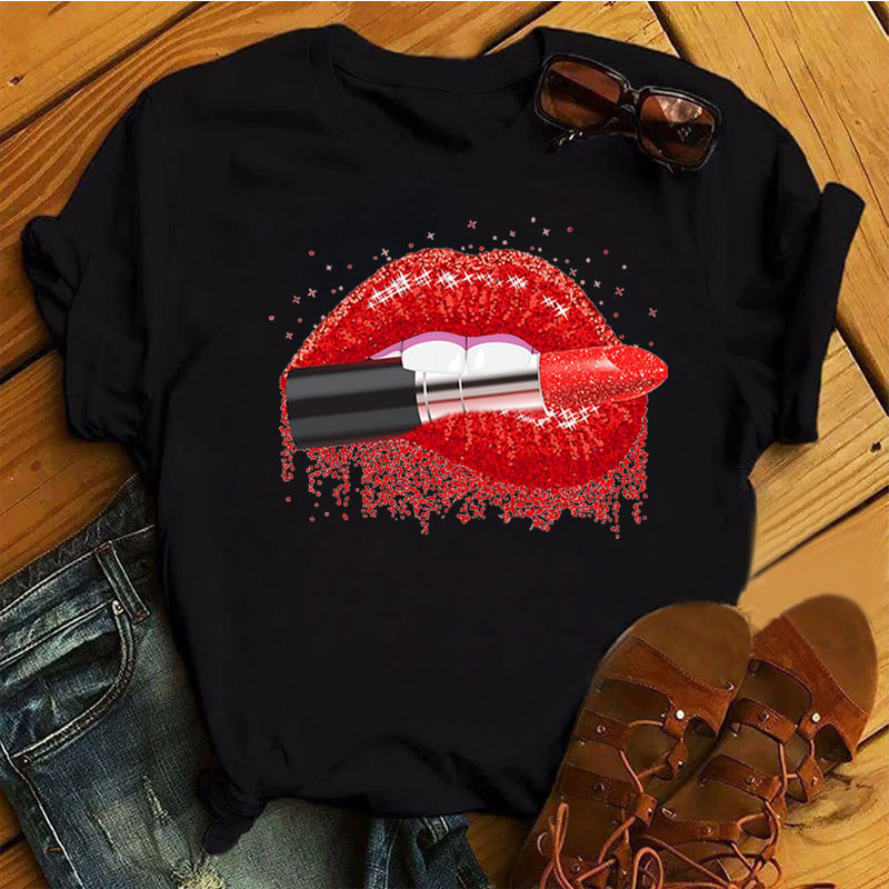 Alkalmi felső rózsaszín leopárdmintás ajkak női felső új női szexi ajakmintás női póló női divat felső