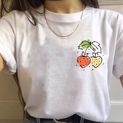 Paprasti mieli moteriški marškinėliai Vasariniai dideli marškinėliai Juokingi kišeniniai animaciniai filmukai Spausdinti marškinėliai Laisvalaikiai trumpomis rankovėmis O formos iškirptės marškinėliai marškinėliai