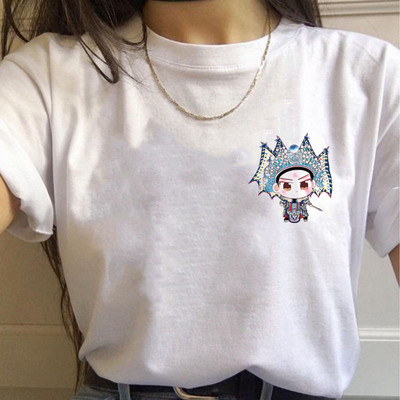 Paprasti mieli moteriški marškinėliai Vasariniai dideli marškinėliai Juokingi kišeniniai animaciniai filmukai Spausdinti marškinėliai Laisvalaikiai trumpomis rankovėmis O formos iškirptės marškinėliai marškinėliai