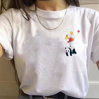 Paprasti mieli moteriški marškinėliai Vasariniai dideli marškinėliai Juokingi kišeniniai animaciniai filmukai Spausdinti marškinėliai Laisvalaikiai trumpomis rankovėmis O formos iškirptės marškinėliai marškinėliai